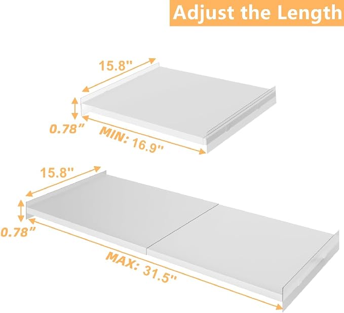 Slideep Adjustable Closet Storage Shelves, Expandable Wardrobe Shelf with Seamless Sticker Heavy Duty Clothes Hanger Rack DIY Divider RV Separator for Cabinet Pantry Cupboard Kitchen, 2Pack