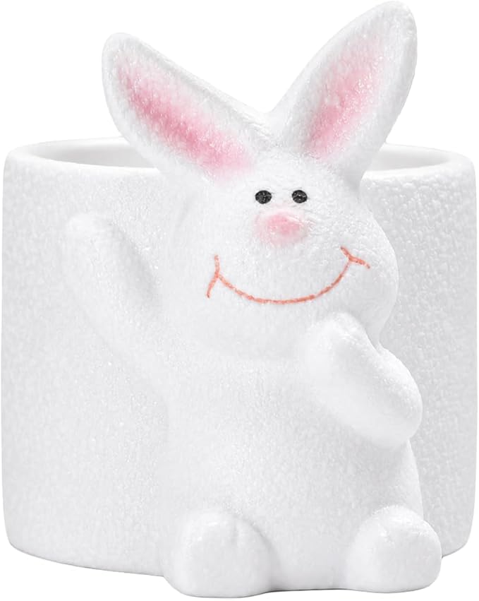 Ceramic Rabbit Shaped Pen Pencil Holder for Desk Decoration Accessories Rabbit Decor Makeup Brush Pen Cups Office School Ideal Gifts for Women, Mom or Birthdays (Round Rabbit)
