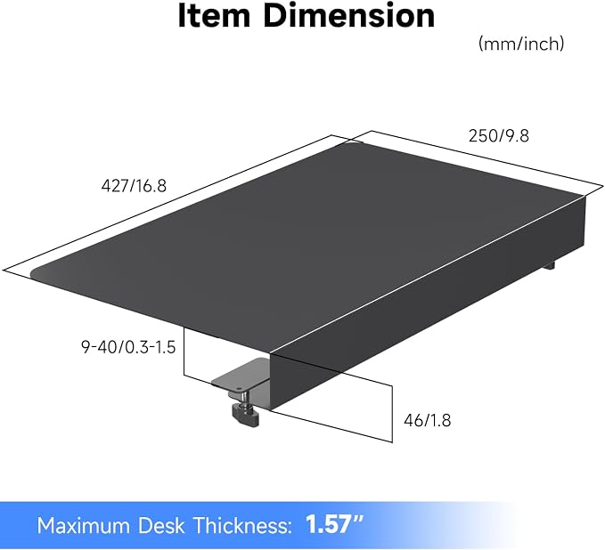 Suptek 17-inch Black Corner Mounting Bracket Extender for L-Shaped Desks – Fits Under-Desk Keyboard Trays (Model DESKEX01)