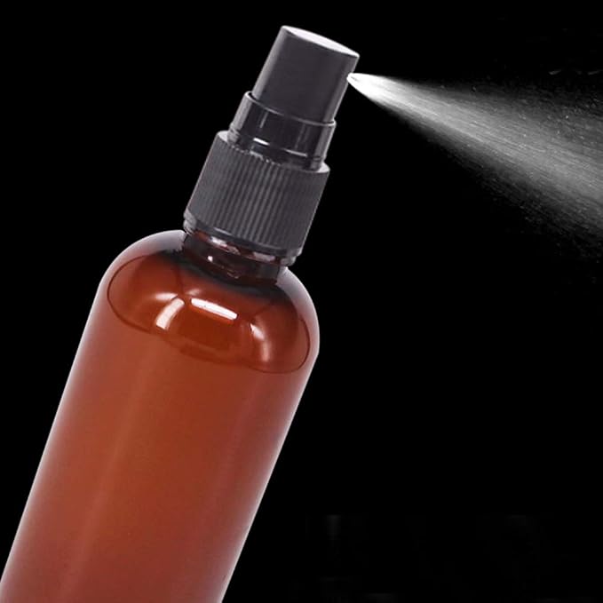 12 Pack 3.3 oz Fine Mist Spray Bottle Amber Plastic Spray Bottles | Travel Bottle for Essential Oils, Perfume, Refillable Containers with Funnels, Chalk Labels