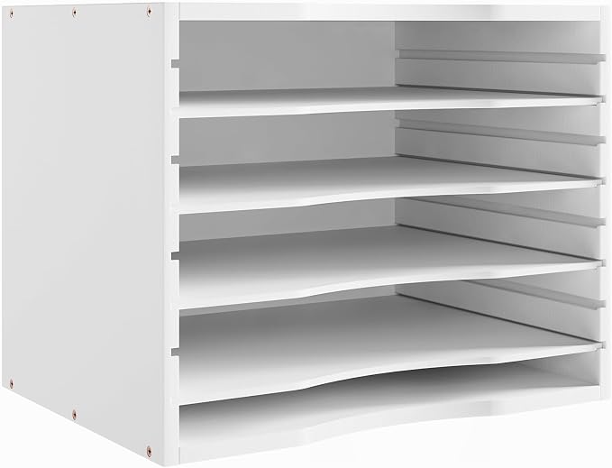 Bamjoy Bamboo 5 Tier Desktop Organizer, Paper Organizer Mail Sorter, File Holder Letter Document Storage with Adjustable Shelves for School Home Office, White