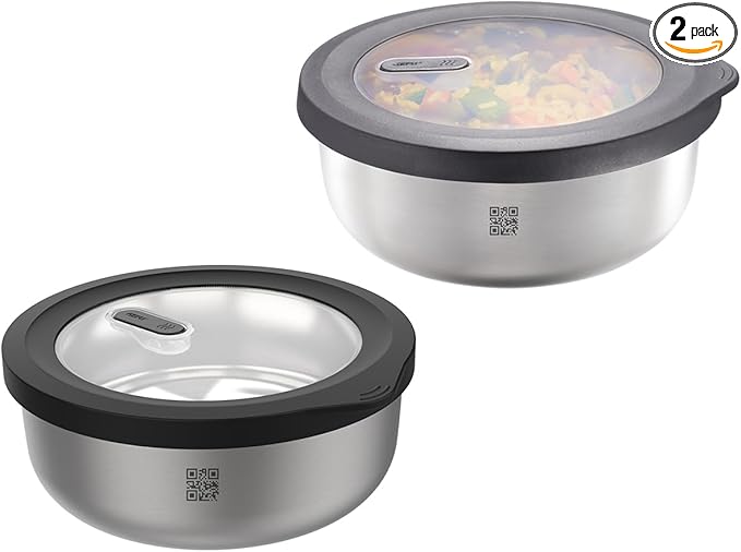 GEFU Provido Food Storage Containers with Lid, Set of 2, Stainless Steel, Round, 500 ml Volume, Microwave-Safe, Ideal as Meal Prep or Storage Box