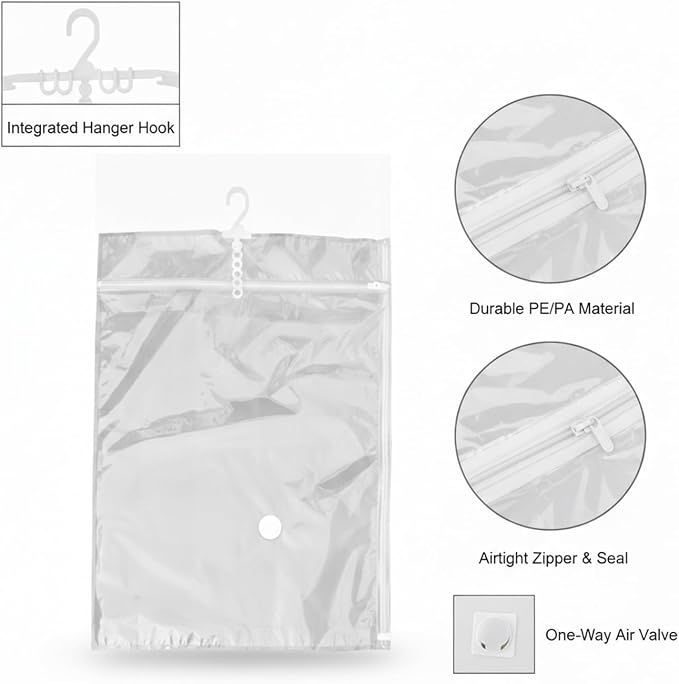 Hanging Vacuum Storage Bags for Closet, Clear Compression Saver for Coats & Suits, Space Saving Organizer (1 Pack)
