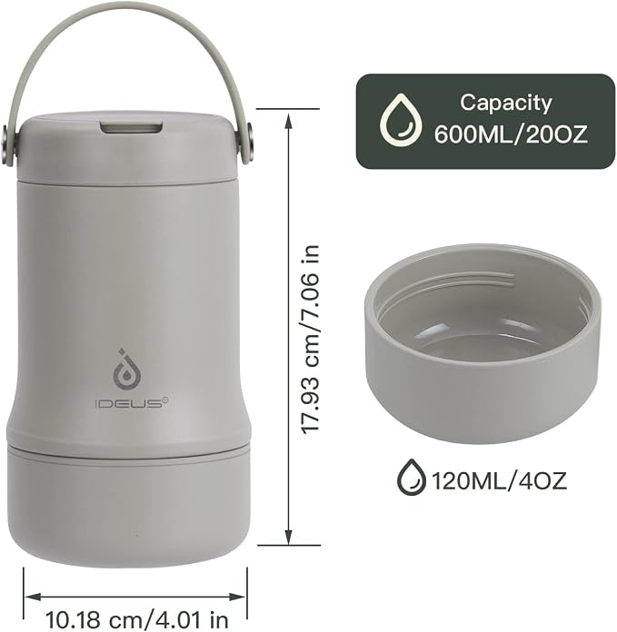 Ideus Soup Thermo with Foldable Spoon and Bowl 20oz, All-in-one Insulated Bento Lunchbox Stainless Steel Leakproof Portable Soup Container Vacuum Thermal Food Jar for Lunch Celadon