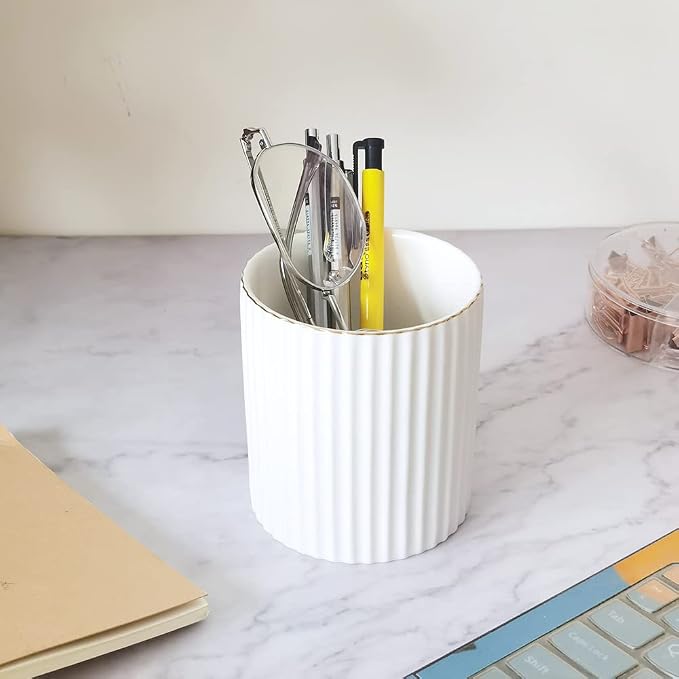 CROWNOS Pen Holder for Desk, Ceramic Pencil Cup Office Desk Organizer, Makeup Brush Holder, White