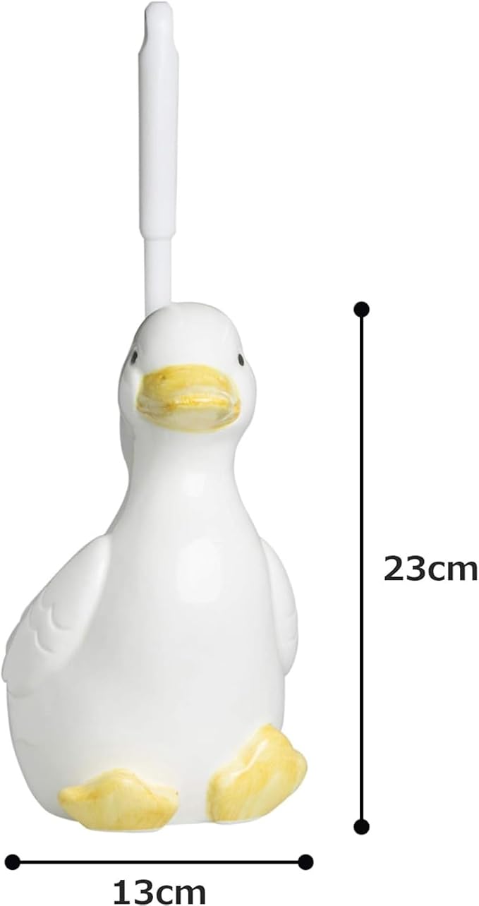 Sunart SAN812 Cute Miscellaneous Goods Lovely Pottery Duck Toilet Brush Stand with Toilet Brush Width 4.9 inches (12.5 cm), White