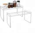 2 Pack Stackable Cabinet Shelf Organizer - Heavy-Duty Coated Metal Storage Rack, Non-Slip Space-Saving for Kitchen Pantry, Under Sink, Cupboard, Countertop (White)