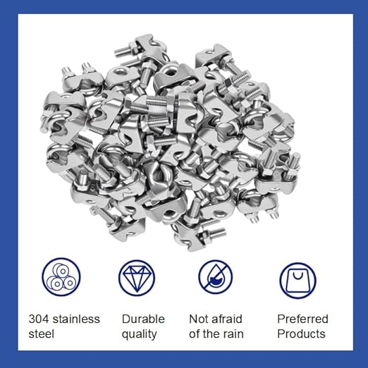 80 Pcs 1/8 inch Stainless Steel Cable Clamps,Wire Rope Clamp | M3, Wire Rope Clamp, Commercial Industrial Residential Projects