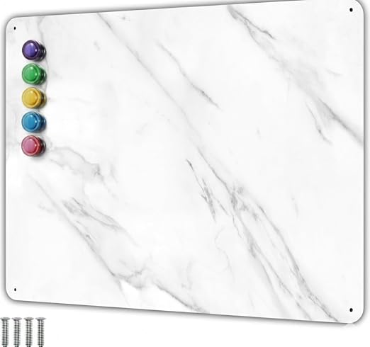 9 inches x 6.5 inches Stainless Steel Plate for Magnets, 3M Adhesive Back, Mounting Screws, Ideal for Magnetic Shelf, Spice Holders, Fridge Magnets. Mount Anywhere! (Carrara Marble, 1 Pack)