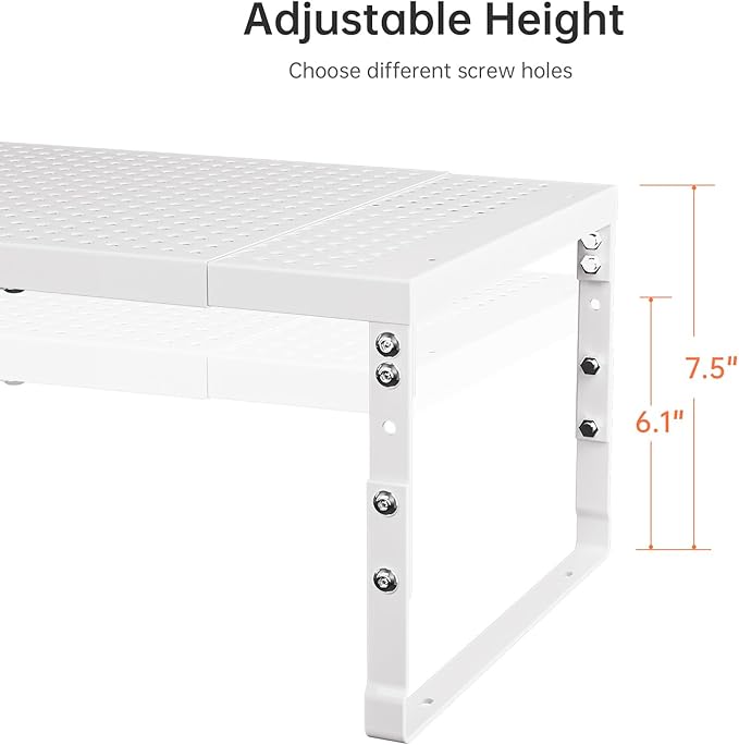 Cabinet Shelf,Expandable Adjustable Stackable Kitchen Organizer,for cabinets, Kitchens, countertops, bathrooms Shelf Organizer(1Pack/White,Large)
