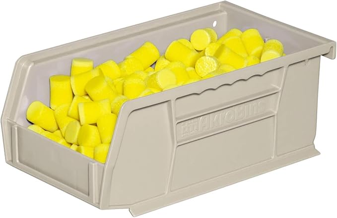 Akro-Mils 30220 AkroBins Plastic Storage Bins, Space-Saving Stackable Bins for Garage, Pantry, Craft Organization, 7" x 4" x 3", Stone, 24-Pack