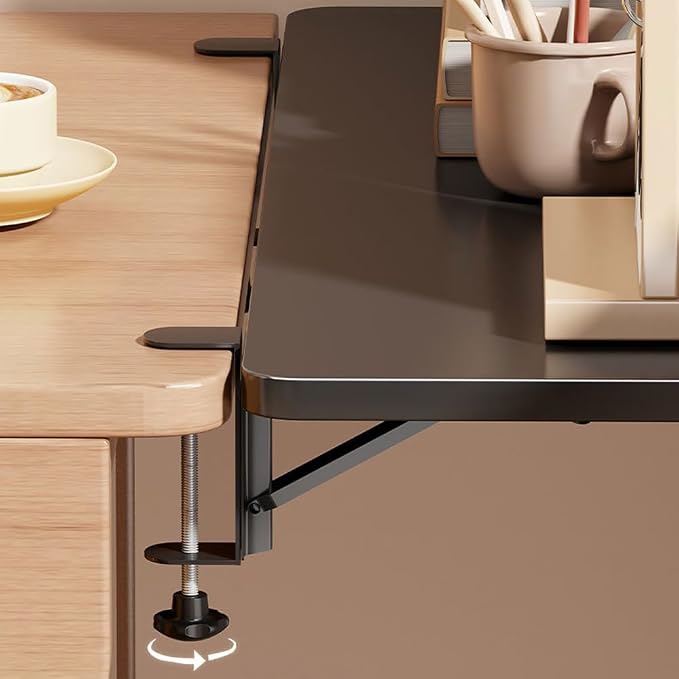 Desk Extender Tray, Punch-Free Clamp on 90° Foldable Keyboard Drawer Tray, Table Mount Armrest Shelf, Computer Elbow Arm Support (White, 27.6"*9.8"*0.5"/70cm*25cm*1.2cm)