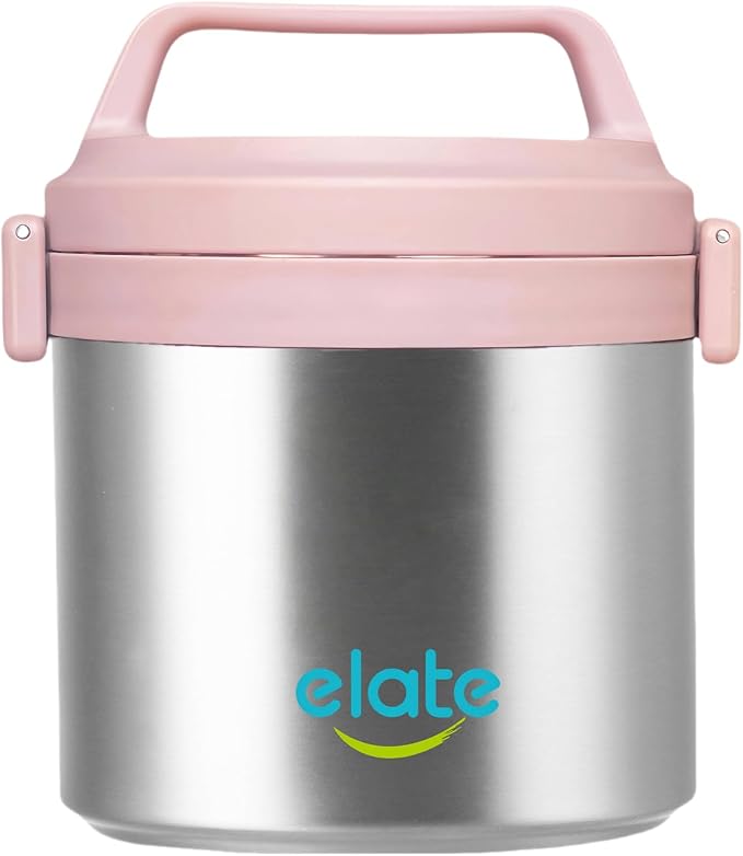Elate 64oz Vacuum Insulated Food Jar for Hot Food, Large Soup Thermos Stainless Steel Wide Mouth, Camp Crock Thermal Food Container for Camping, Potluck & Family Meals (12H Hot / 24H Cold)- Pink