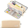 iSuperb 3 Compartments Pencil Case Pouch Big Capacity Pencil Organizer Canvas Holder Oxford Stationery Storage Kids Teen Girls Boys Student School Supplies Cosmetic Makeup Bag