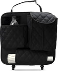 YoRise Leather Car Seat Back Organizer, Multifunctional Hanging Automotive Storage Bag with 2 Hooks, Car Seat Travel Bag for Tissue, Phone, Handbag, Bottle, Umbrella, Snack (Black)
