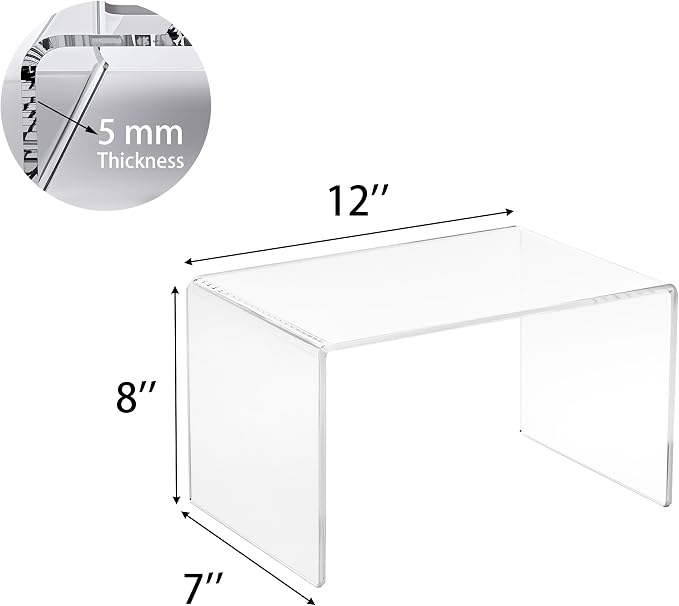 CLAY TONIC 2-Pack Large 5MM Thickness Acrylic Display Risers for Kitchen Organizer and Storage Retail Display (2, 12x7x8 Inche)
