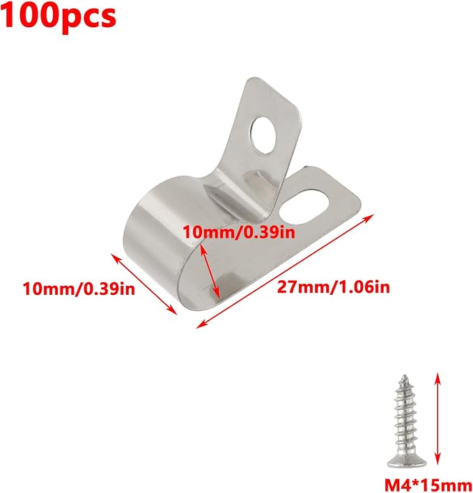 Antrader Stainless Steel Wire Fence Clips,Fencing Mounting Clips with Screw | 10mm/0.39" Cable Clamps,Nickel-Plated and Rust-Resistant,Wire Clips Cord Clamp
