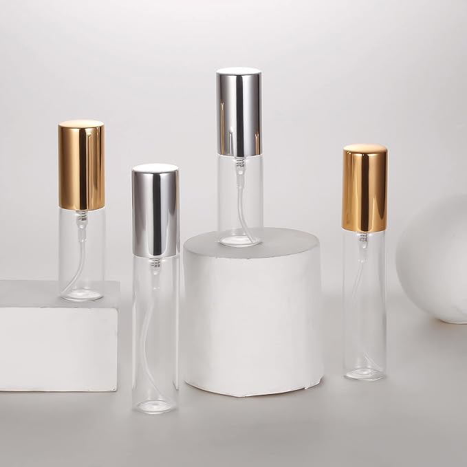 20 Pack Set 10ML Protable Refill Bulk Atomizer Spray Travel Perfume Bottle Hydrating Empty Bottle (Gold Caps)