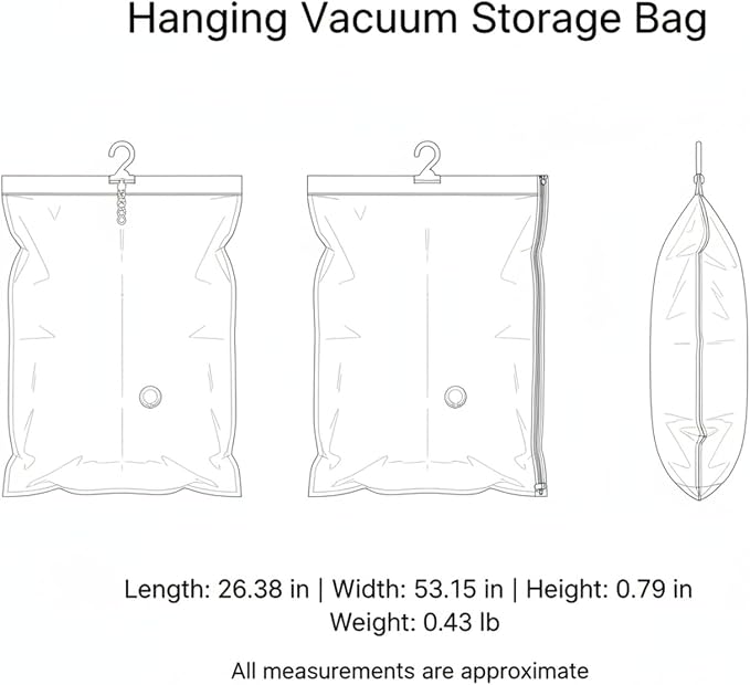 Hanging Vacuum Storage Bags for Closet, Clear Compression Saver for Coats & Suits, Space Saving Organizer (1 Pack)