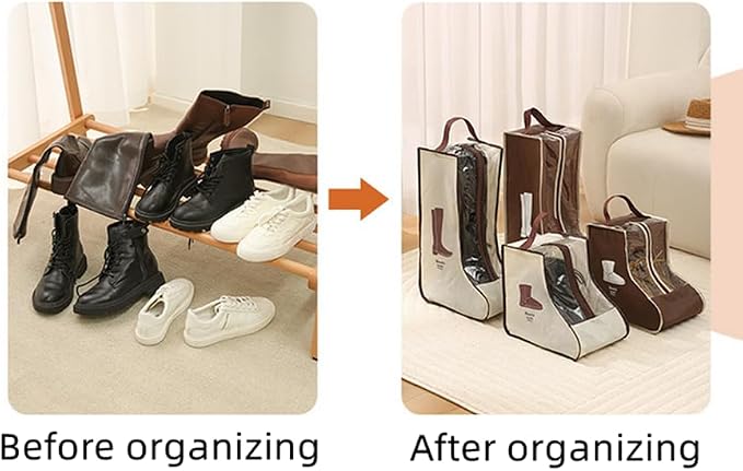 Rikyo 2 Set Brown Shoe Storage,Portable Short Boots & Tall Boots Storage | Protector Bag, Shoe Dust Bags & Sleeves for Travel,Clear Boots Cover, Shoes Packing Organizers for Adult Sneakers