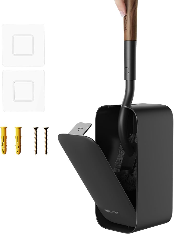 Toilet Cleaner Brush, Diveotree Toilet Brush and Holder for Dead Corner Cleaning, Wall Mounted Toilet Bowl Brush for Bathroom Decor, Toilet Scrubber Brush for Home/Hotel (Black, Square-1pack)