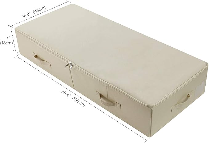 39.4" Folding Under Bed Storage Organizer Baskets for Closet, Bedding,Beige | Pack of 2, 39.4"X16.9"X7",Foldable & Washable Underbed Storage Organizer Containers for Clothing, Shoes, Bedding, Bedroom