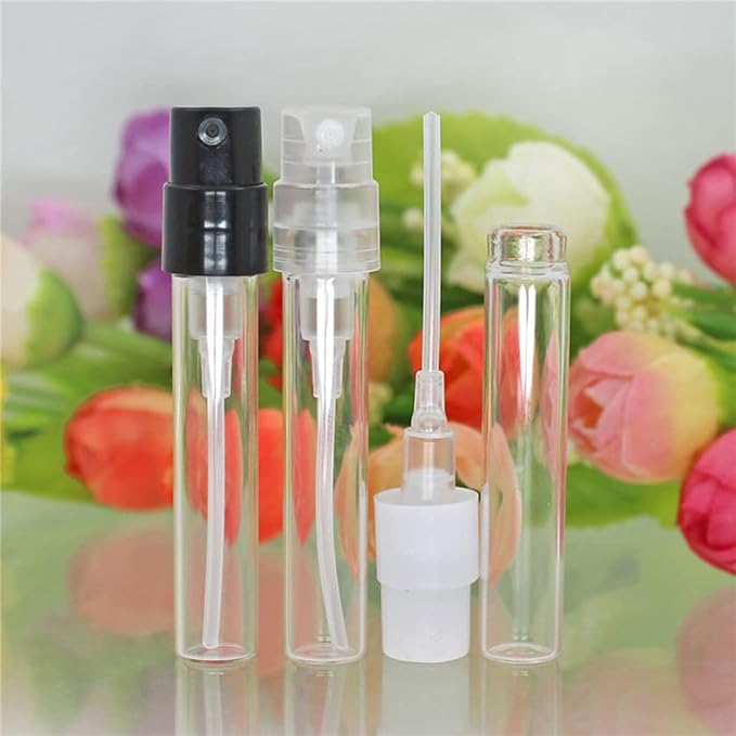 Mini Perfume Travel Refillable Bottle Cologne Sample Pocket Small Empty Glass Spray Bottles Travel Size Perfume Atomizer Bottle Clear 2.5ML (50 Pack)