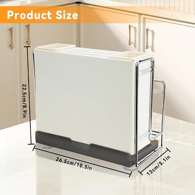 Knife Holder, Knife Block Multifunctional Large Capacity with Cutting Board Organizer, Kitchen Knife Block Utensil Stand Storage for Countertop Kitchen (White)