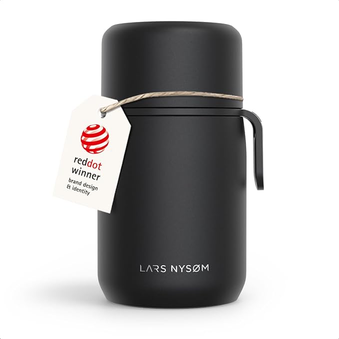 LARS NYSØM Stainless Steel Vacuum Insulated Food Jar - Leakproof Lunch Pot & Lunch Jar for Hot and Cold Food, Wide Mouth, Portable Soup Container for Work & Travel (Carbon Black, 24oz)