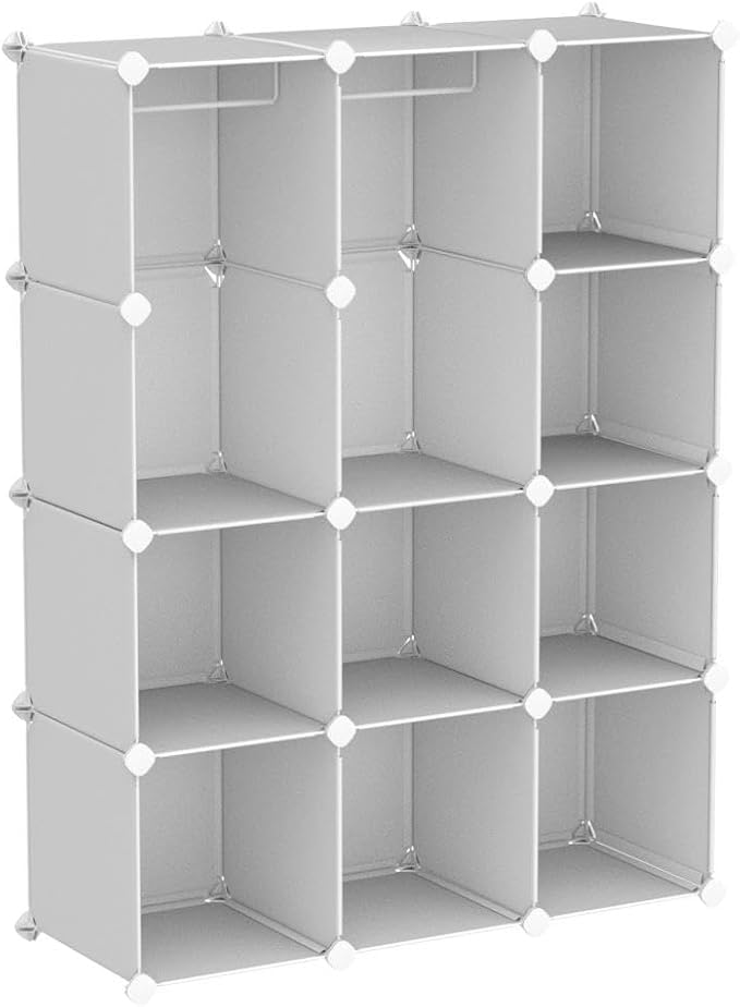 VIPZONE Baby Closet,Dresser, Kids Closet Organizers, Portable Kids Wardrobe for Closet, Bedroom, Nursery, Cubby, Cabinet, Clothes, Dress, Baby Storage Shelf, Armoire Clothes Hanging (12 Cube, White)