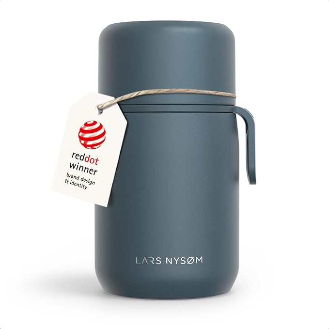 LARS NYSØM Stainless Steel Vacuum Insulated Food Jar - Leakproof Lunch Pot & Lunch Jar for Hot and Cold Food, Wide Mouth, Portable Soup Container for Work & Travel (Stone Blue, 24oz)