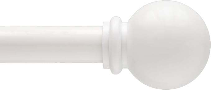 Kenney Chelsea Ball End Window Curtain Rod - Adjustable for Windows 48 to 86 Inches, Extendable Set, White