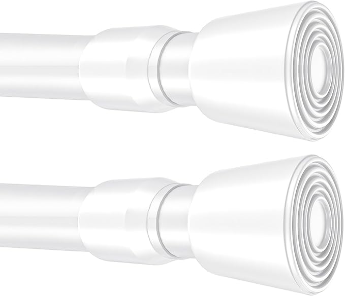 2 Pack White Tension Rods, 33"-59" Adjustable Shower Curtain Rods, Heavy Duty No Drilling Rod, 11lbs Max Load, 1.2" End Cap, 19/22mm Tube, Metal, for Bathroom, Window, Bedroom, Doorway, Closet
