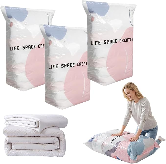 No-Pump Large Vacuum Storage Compression Bags, 2026 Upgrade Heavy-Duty Reusable Jumbo Cube Vacuum Seal Bags 40 Inch Space Saving Organizer for Off-Season Bedding Pillows Clothes