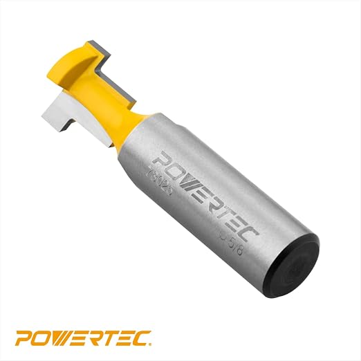 POWERTEC T Track Router Bit, Tungsten Carbide Tipped Router Bit, 1/2" Shank, 5/8" Dia., Slatwall, T Slot for Picture Frames, Compatible with 1/4" & 5/16" T Track Bolts, 2PK (73025-P2)