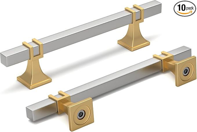 10 Pack 5 Inch Cabinet Pulls Brushed Nickel and Gold Cabinet Handles, Silver and Gold Dresser Drawer Pulls Brushed Nickel Kitchen Hardware