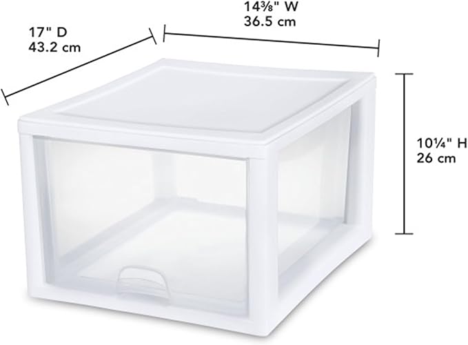 Sterilite 8-Pack 27 Quart Stacking Drawer, Clear Storage Closet Organizer, White Frame - Stackable Modular Plastic Drawers for Clothes, Accessories, Craft Supplies, Shoes or Linens