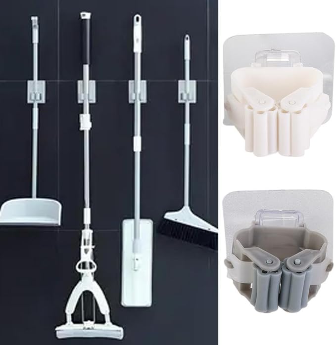 Kopida 6Pcs Mop and Broom Holder Wall Mount Broom Organizer Mop Storage Rack Laundry Room Home Garden Garage Storage and Organization Rack