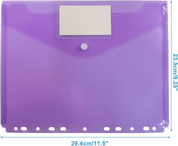 10 Pcs Plastic Envelopes A4 Letter Size | Plastic File Folders, Document Organizer with Label Pocket, 11 Ring Binder Pocket, Waterproof, School Office Home Supplies