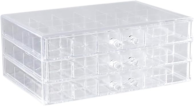 Compartment Storage Box 72 Grids Acrylic Organizer Box with 3 Drawers Storage Containers Transparent Organizer for Crafts Art Supply Painting Nail Tip Bead Earring Ring (Clear)
