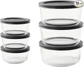 12-Piece Glass Food Storage Containers Set (6 Containers + 6 BPA-Free Lids) | 2-Cup & 4-Cup, Leakproof | Microwave, Freezer, Oven & Dishwasher Safe | Ideal for Meal Prep & Pantry Organization, Black