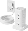 Power Strip Tower with Surge Protector 1800J, Fast Charging Tower PD20W USB-C Ports with 12 AC Outlets, Extension Cord for Home Office Dorm Room, 6ft, White