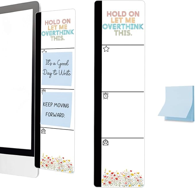 Monitor Memo Board Acrylic Sticky Note Holder Funny Relatable Office Desk Decor with 100 Self Stick Note Pads Hold On Let Me Overthink This Quote