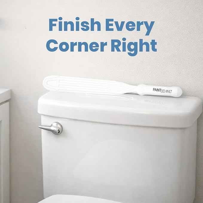 PAINT BEHIND Toilet Tool Nylon Brush, Flat Paint Brush for Behind Toilets, Walls, Radiators & Hard-to-Reach Tight Spaces, 12-Inch Reach Painting Tool with Tray & Pad