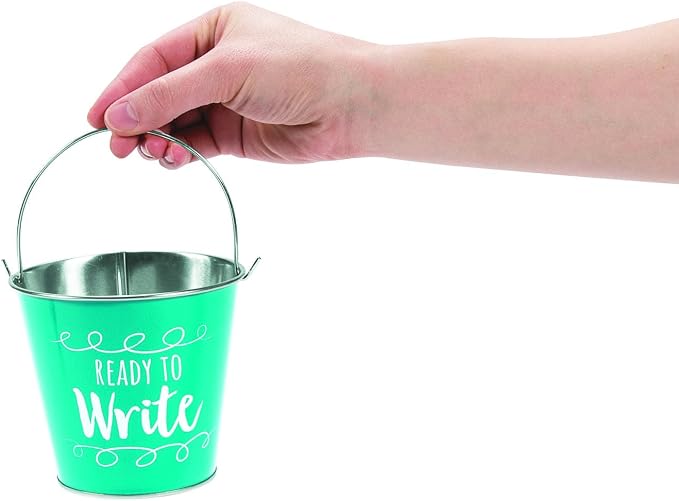 Fun Express Sharp & Dull Pencil Holder, 2 Pack Metal Pail Set | Classroom Organization and Storage, Pencil Dispenser, Elementary School Teacher Desk Accessories, Teacher Must Haves