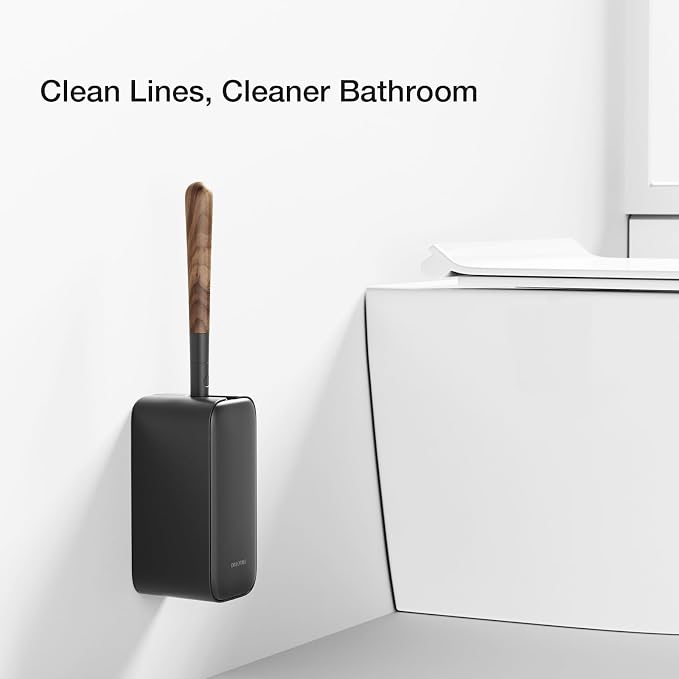 Toilet Cleaner Brush, Diveotree Toilet Brush and Holder for Dead Corner Cleaning, Wall Mounted Toilet Bowl Brush for Bathroom Decor, Toilet Scrubber Brush for Home/Hotel (Black, Square-1pack)