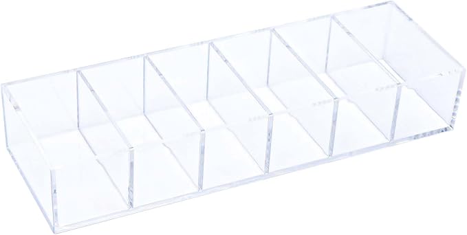 MEI YI TIAN Clear PS Stationery Organizer Small Pen Holder Detachable Storage Boxes 6 Compartments Case Compact Makeup Organizer for Desk Drawer