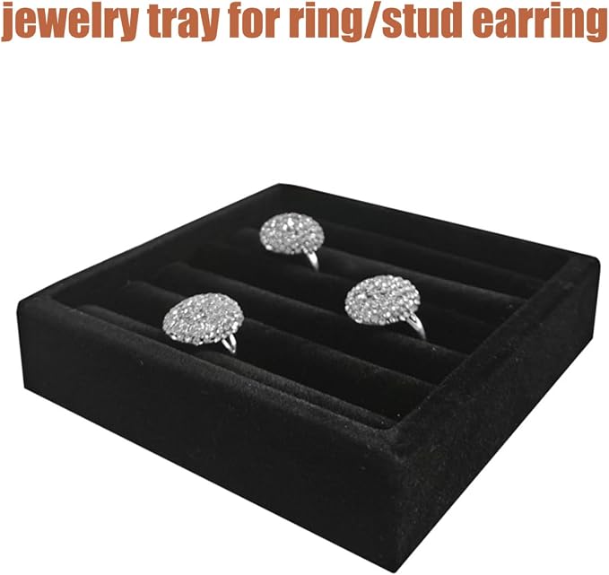 SCIKHETF Velvet Ring Earrings Studs organizer Tray Small Ring Insert Display Tray 5 Slots Stackable (Black)