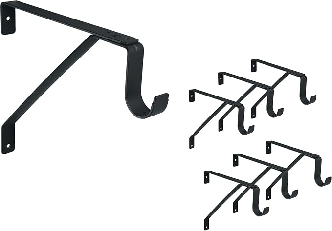 QCAA Heavy Duty Adjustable Shelf Rod Support Bracket for 3/4" Wall Cleat, Powder Coated Black, 6 Pack, Made in Taiwan