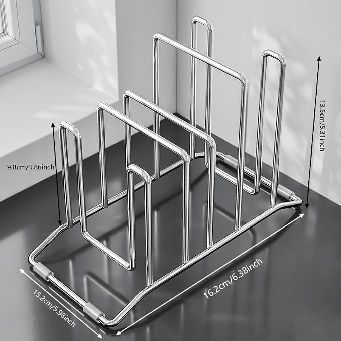 Cutting Board Holder Stainless Steel Wire Chopping Board Stand Cutting Board Storage Rack Organizer with 4 Slots for Kitchen Countertop (4 Slots)